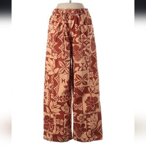 We The Free Orange and Cream Floral Wide-Leg Barrel Pants